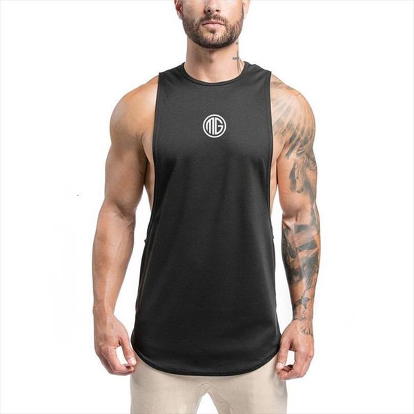 

fitness clothing sprots sleeveless shirt mens gym stringer tank bodybuilding tankmen cotton undershirt fashion vest, White;black