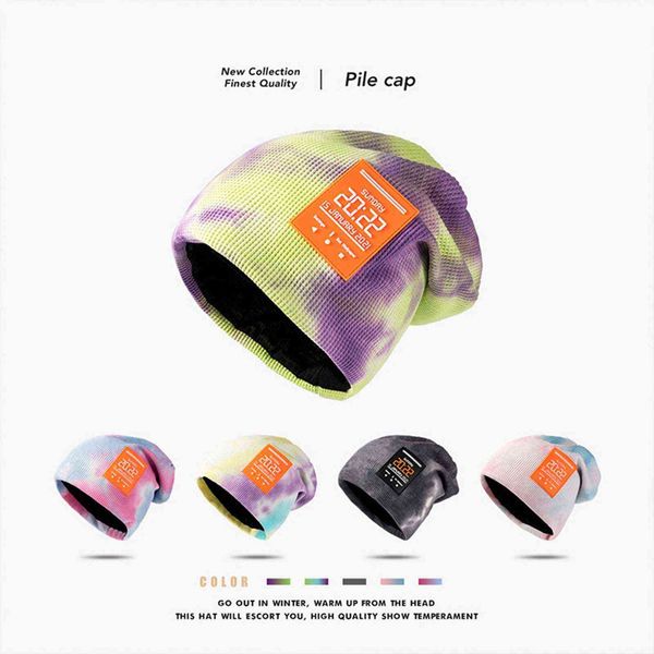 

casual hat tie-dye printed woolen cover head cap male beanies warm outdoor knitted winter hat y21111, Blue;gray