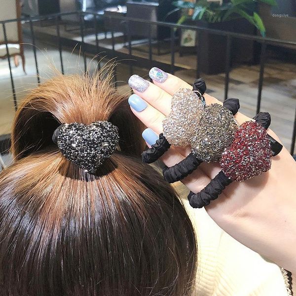 

fashion crystal heart square elastic hair bands flash shiny rhinestone jewelry girls hairband korean accessories for women1