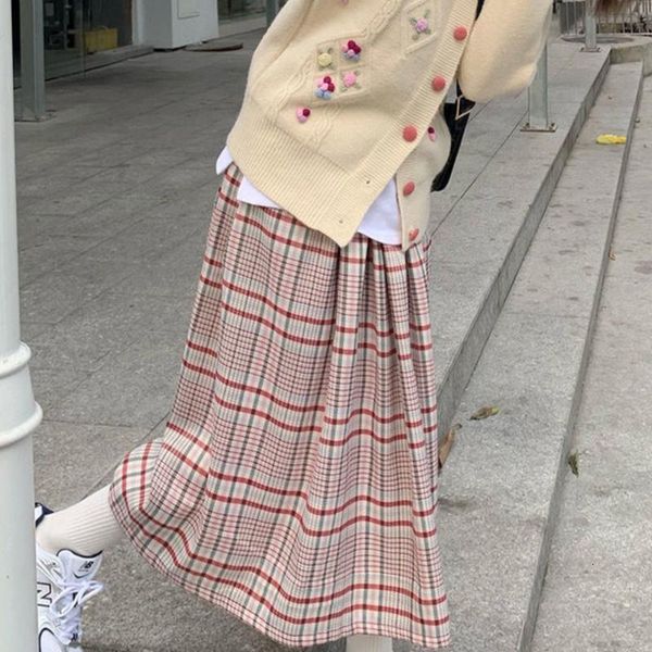 

skirts women sweet spring plaid korean style students preppy fashion mujer hipster high waist simple all match loose cozy casual, Black