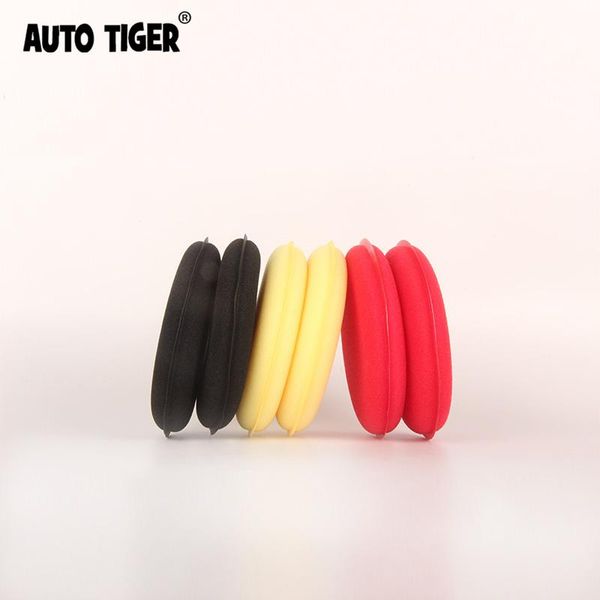

car sponge auto tiger 10pcs/set super soft microfiber wax applicator pad round crimping waxing yellow, red and black 3 colors fo