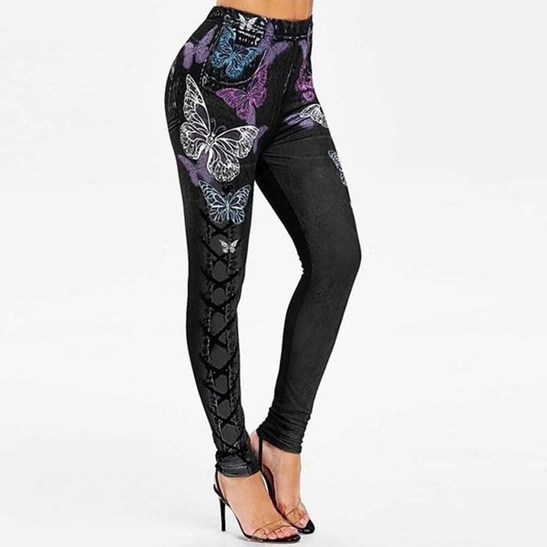 

yoga outfit fashion women's seamless butterfly printed jogger workout pants high waist tight fitness jogging denim trousers leggings#g4