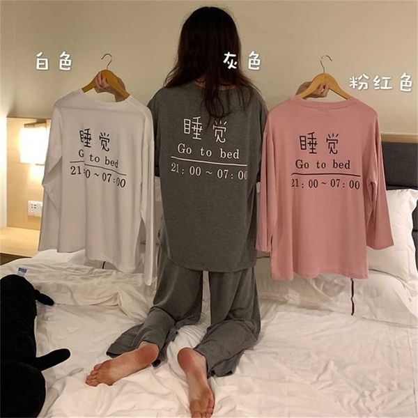 

sprin autumn long sleeve thin cartoon print cute sleepwear girl pijamas mujer leisure homewear women pajamas sets 211116, Black;red