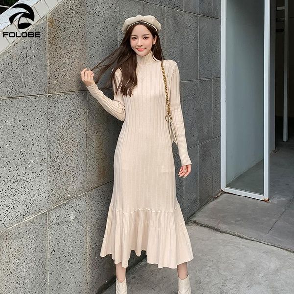 

autumn winter kinted dresses women turtleneck long sleeve ruffles slim korean knitted dress thick warm vestidos casual, Black;gray