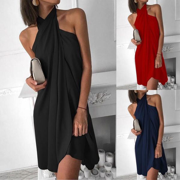 

casual dresses women summer halter dress fashion large size ladies sleeveless solid party club vestidos verano, Black;gray