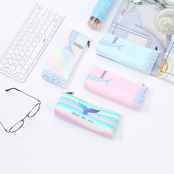 

pencil bags color case for girls school pu leather big capacity bag pencilcase supplies stationery gifts