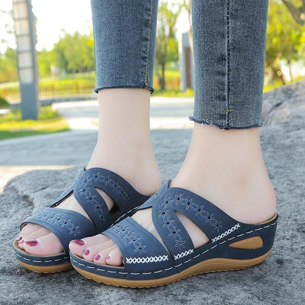 

women's slippers sewing casual women ladies sandals platform shoes wedges heels outdoor summer 2021 female footwear comfortable, Black