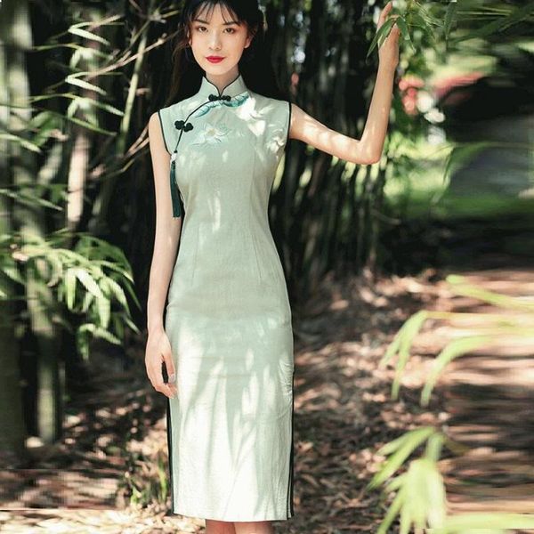 

vietnam traditional dress elegant chinese dresses qipao slit oriental clothing cheongsam ao dai ff2766 ethnic, Red