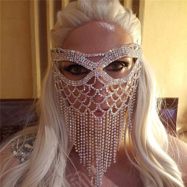 

ins blogger with exaggerated rhinestone mask fashion masquerade accessories