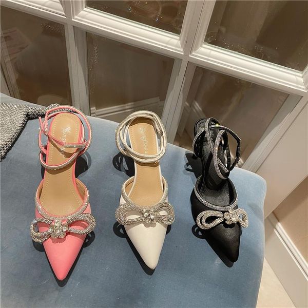 

dress shoes female sandal comfort for women high heels girls 2021 beige pointed wedding silver bow stiletto high-heeled real san, Black