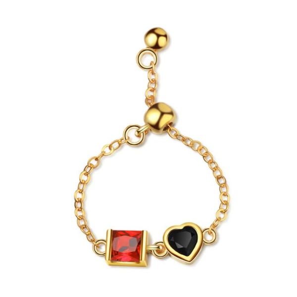 

cluster rings heart zircon adjustable chain for women 925 sterling silver jewelry personality party gift anillos sar71, Golden;silver