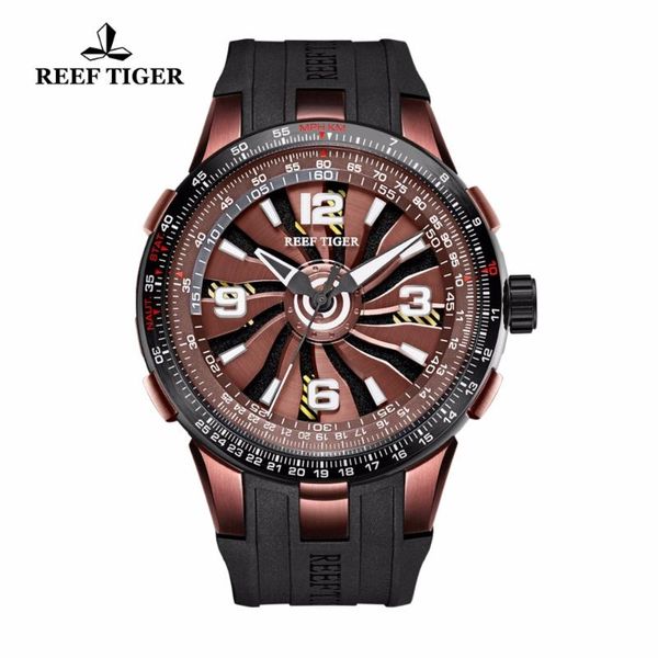 

wristwatches design reef tiger/rt rotate watches mens brown dial sport rubber strap automatic watch rga3059, Slivery;brown