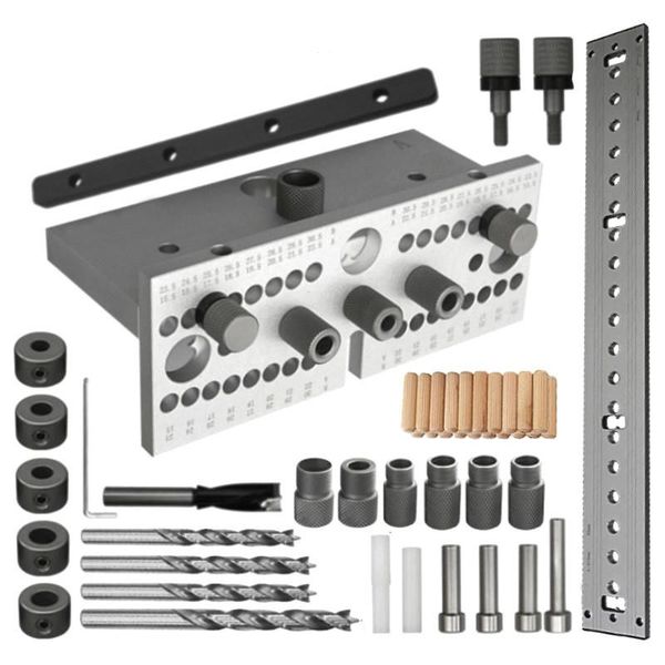 

professional hand tool sets 3-in-1 2-in-1 woodworking doweling jig kit adjustable drilling guide tenon puncher locator for furniture connect