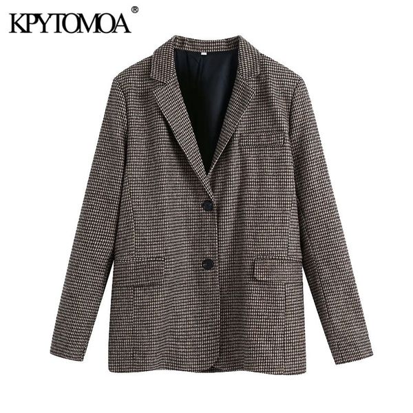 

women fashion office wear houndstooth blazer coat vintage long sleeve flaps pockets female outerwear chic 210416, White;black
