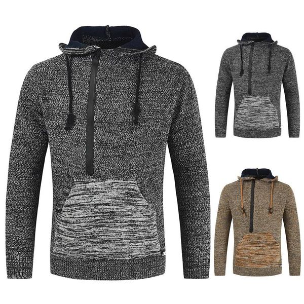 

men's sweaters fashion casual slim fit basic hooded knitted splice sweater crewneck thick pullover male autumn winter warm #t3g, White;black