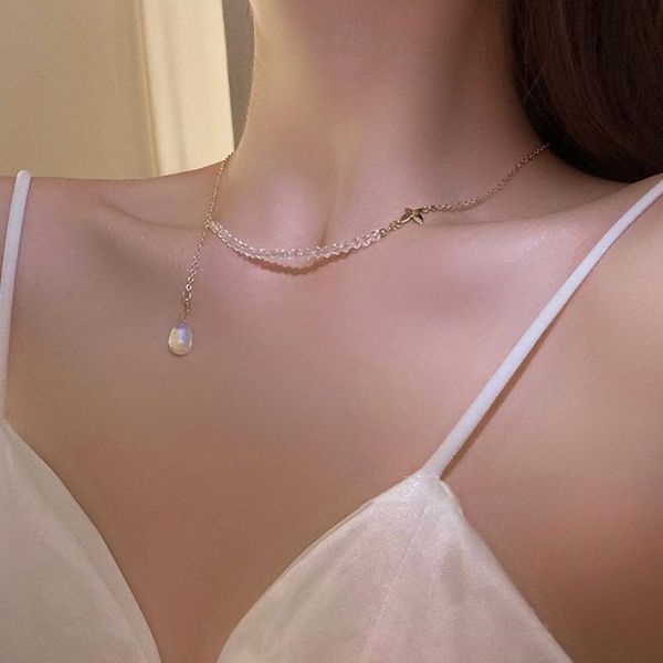 

pendant necklaces korean crystal tassel necklace female light luxury fashion beaded butterfly clavicle chain niche accessories, Silver