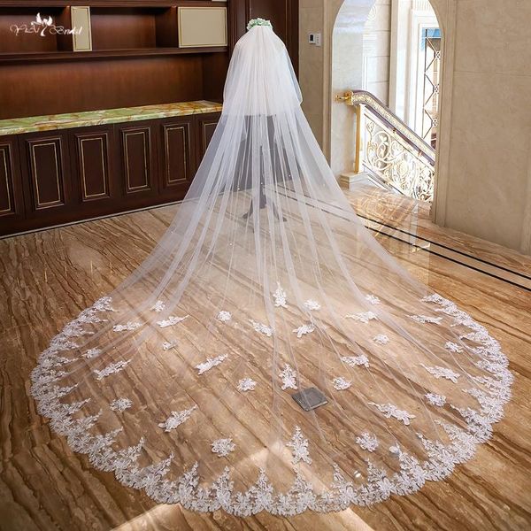 

bridal veils lzp310 real accessories two layer cathedral wedding veil applique edge with pearls blusher, Black