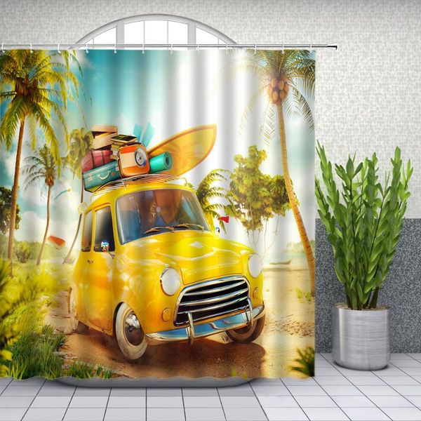 

shower curtains summer beach car landscape vacation surfing bathroom decor polyester fabric bathtub curtain with hook waterproof