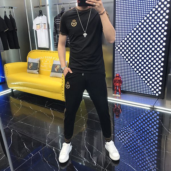 

men's tracksuits silk ice linen, a set of casual korean summer clothes with two men's pieces dq04, Gray