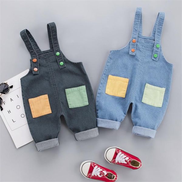 

baby boys and girls' suspenders children's pants boys' jeans casual solid one-piece 1234 ye jumpsuits, Blue