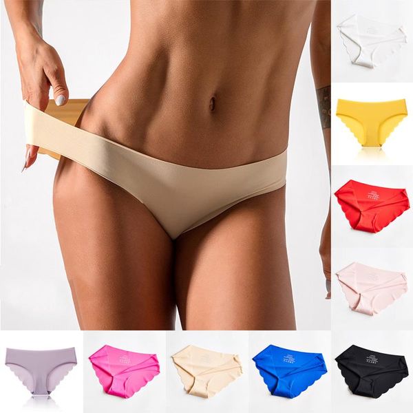 

women's panties women seamless fashion ladies solid color panty invisible underwear crotch cotton underpants ice silk briefs, Black;pink