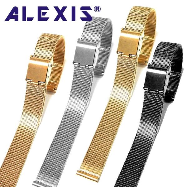 

watch bands 08mm 10mm 12mm 14mm 16mm 18mm 20mm 22mm 24mm stainless steel slim mesh ladies men bracelet band rose gold silver black, Black;brown