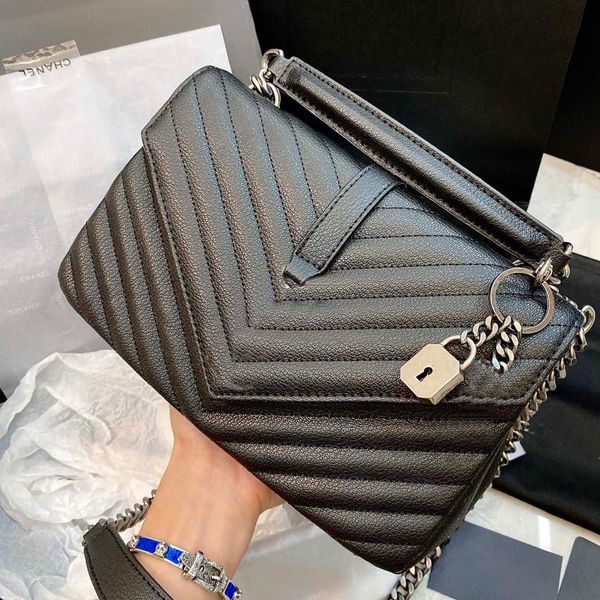 

Ladies black calfskin caviar classic Diamond quilted bag chains double flap medium Genuine Leather crossbody shoulder bags 07, #1