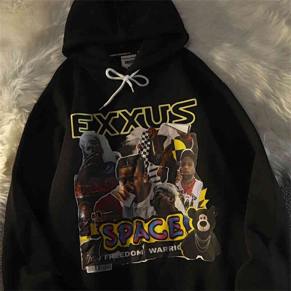 

women's hoodies & sweatshirts oversize vintage hip hop hoodie feminino solto high street y2k harajuku manga comprida moletom goth punk, Black