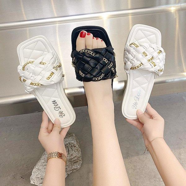 

beach shoes ladies' slippers slipers women low luxury slides sabot flat 2021 designer summer basic rome fashion pu rubber, Black