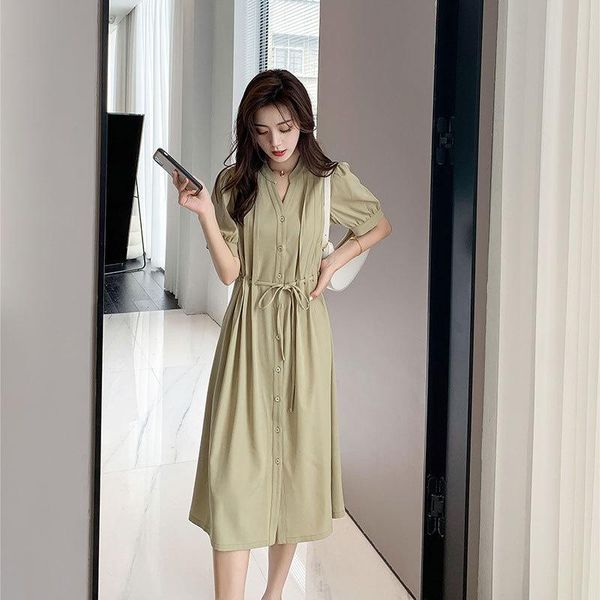 

casual dresses shirtskirt summer 2021 french temperament large women's fat sister mm women dress plus size 6l long 11598 big sizes, Black;gray