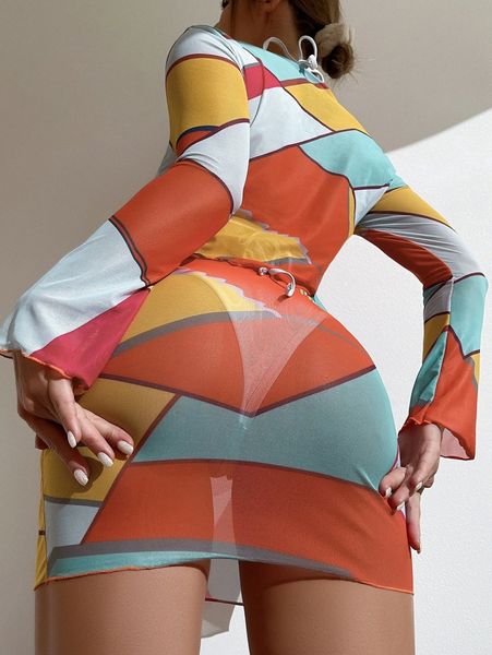 

allover print cover up set 99cm#, White;black