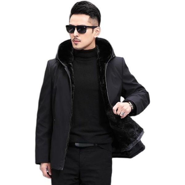 

men's leather & faux 2021 fashion winter jacket men warm liner coat male short hooded black parkas man korean clothes chaquetas hom