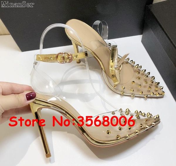 

dress shoes rivets embellished lady stiletto high heels gladiator fashion zapatillas mujer 2021 pointed toe pumps sandals, Black