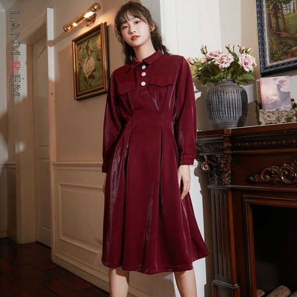 

spring dress turn-down collar elegant a-line long-sleeved knee-length for women 2a644 210507, Black;gray