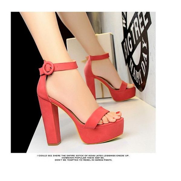 

sandals shoes women pumps high heels block fashion platform buckle ladies, Black