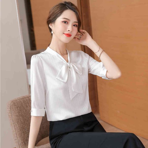 

2021 half ladies bow red female blouse apricot shirt 4xl 5xl, Black