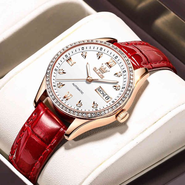 

atomic olevs luxury women's clocks mechanical waterproof leather lady fashion presents for women, Slivery;brown