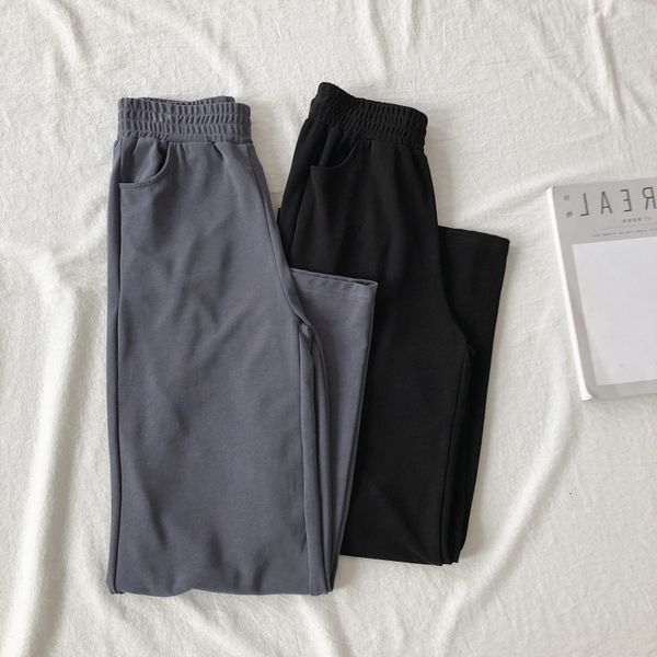 

capri women's fine summer sweatpants elastic high gray waist black cotton pants, Black;white