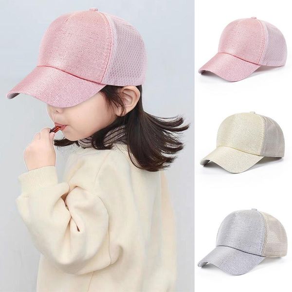 

caps & hats shiny children baseball cap summer mesh breathable baby outdoor kids girls boys sunshade hat, Yellow