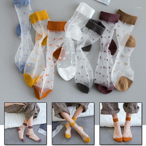 

socks & hosiery women's glass silk thin dots crystal transparent mesh girls spring summer korean style 2021 breathable female1, Black;white