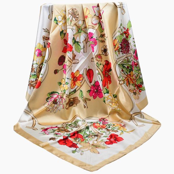 

scarves style imitated silk fabric printed kerchief 90 2021 spring and autumn satin versatile summer gift scar, Blue;gray