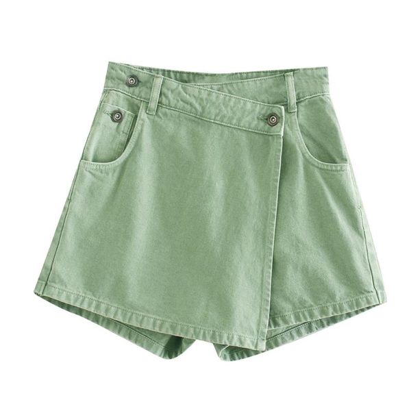 

women's shorts womens high waist asymmetric style denim vintage washed solid color mini jeans wrap skirt irregular slim fit skorts with, White;black