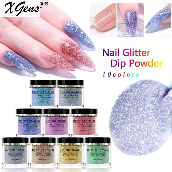 

nail glitter xgens dipping powders base coat gradient holographics french natural color cure art decorations, Silver;gold