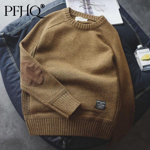 

men's sweaters pfhq 2021 men fashion loose round neck thick japanese retro patchwork contrast color knitted sweater autumn winter 21d13, White;black