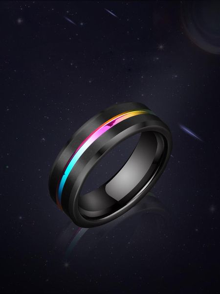 

engagement rings 8mm width black tungsten carbide band colorful rainbow line groove charm jewelry size 6-13 wedding, Slivery;golden