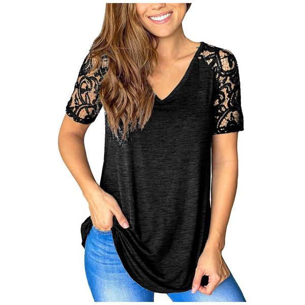 

women's t-shirt t shirt women harajuku lace short sleeve v-neck loose casual summer tee female camisetas mujer drop, White
