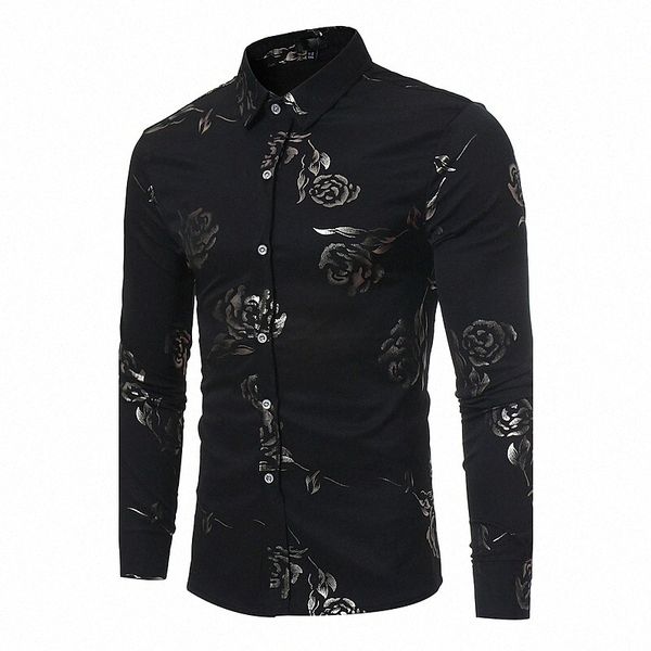 

men's shirt floral classic collar party daily print long sleeve slim black wine navy blue / club l72f#, White;black