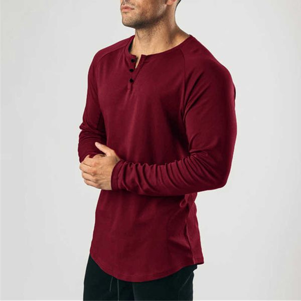 

casual gym clothing fitness t shirt men fashion extend hip hop autumn long sleeve t-shirt cotton bodybuilding muscle tshirt man 210629, White;black