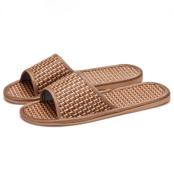 

#25 women's mens fashion couples cane household slippers indoor shoes home straw summer bamboo sandals and, Black