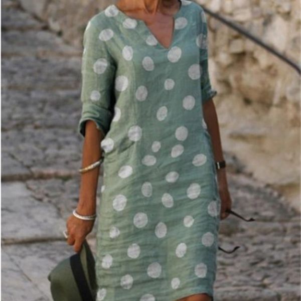 

fall 2020 new v-neck linen polka dot print dress, Black;gray